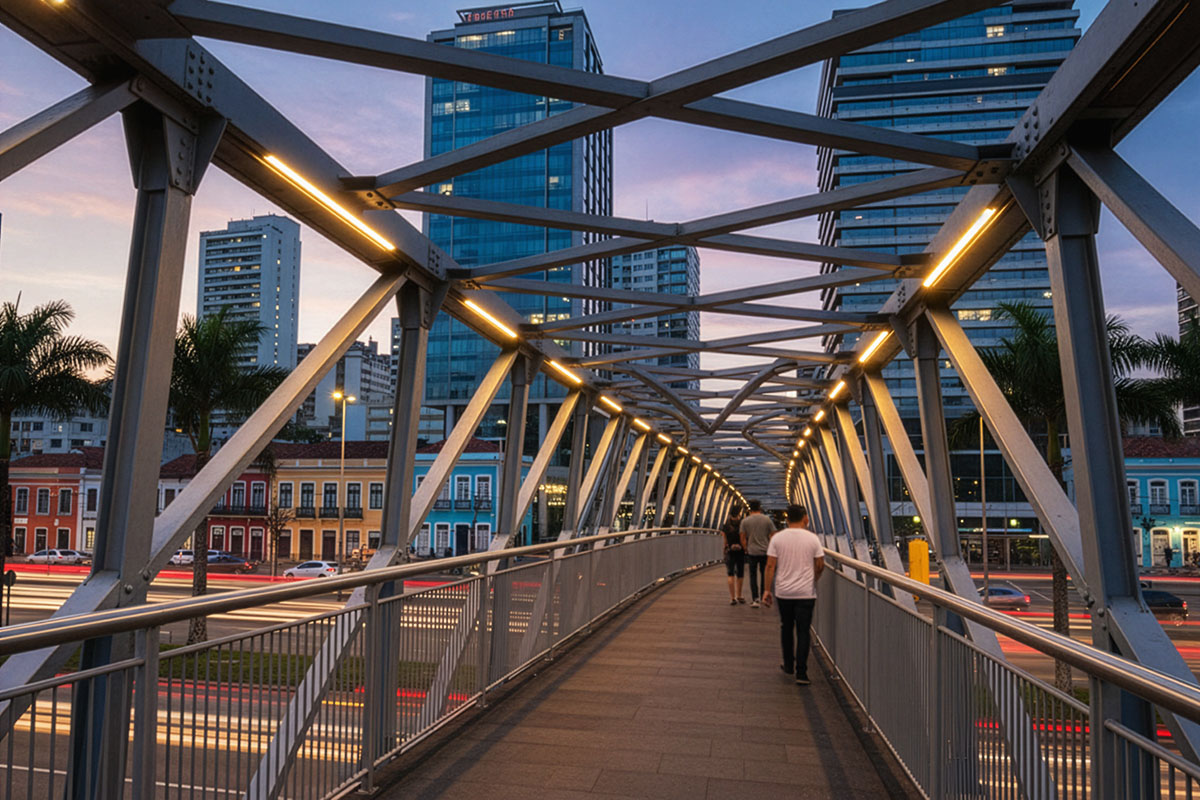 Passarela moderna de aço com arquitetura arrojada