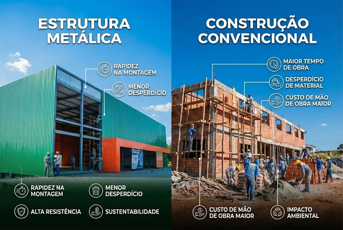 Comparação entre estrutura metálica e construção convencional